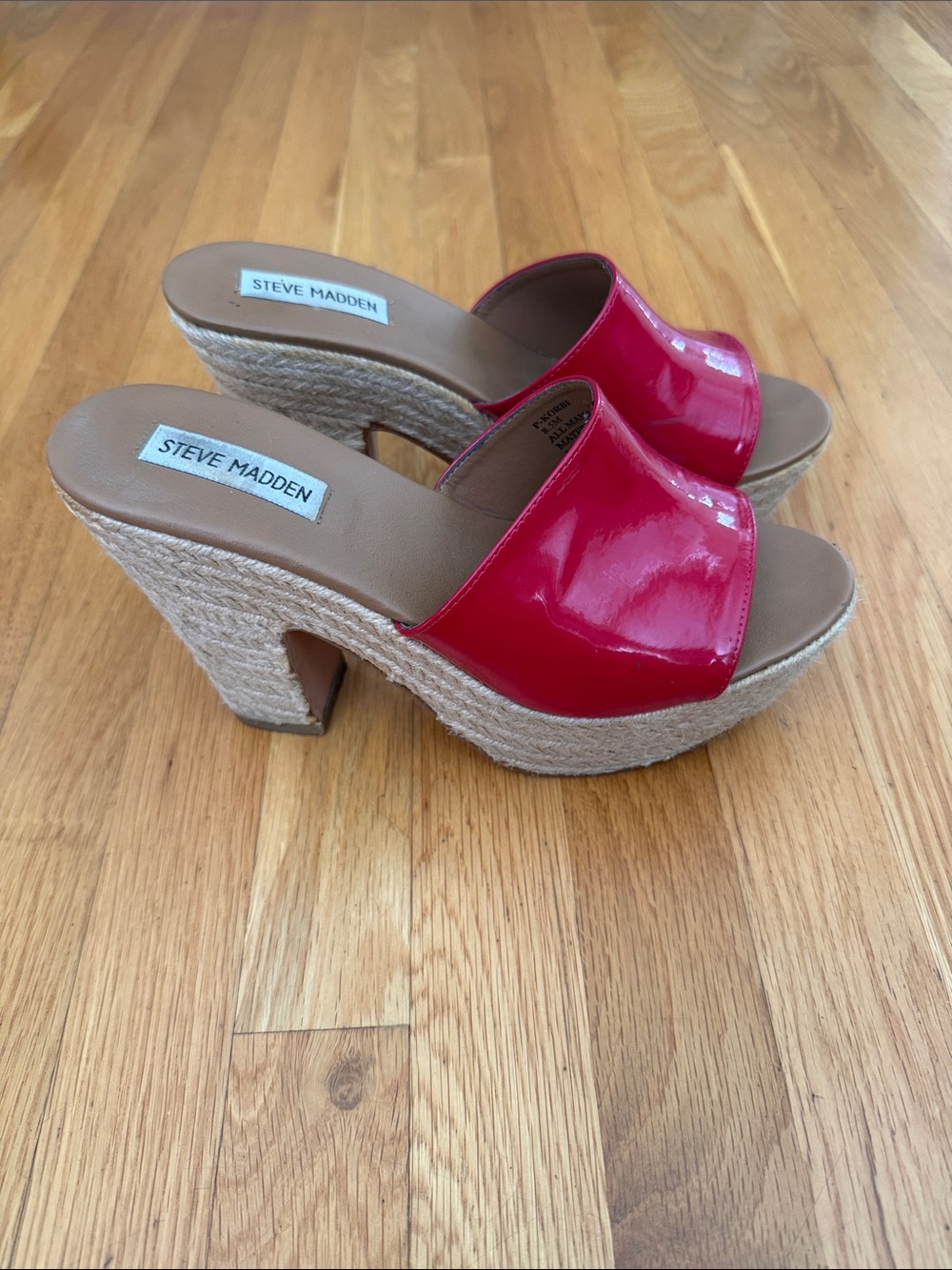 Steve Madden Red Patent Espadrille Platform Mules